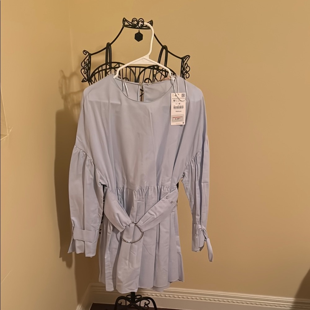 Light Blue Long Sleeve Dress with Belt
